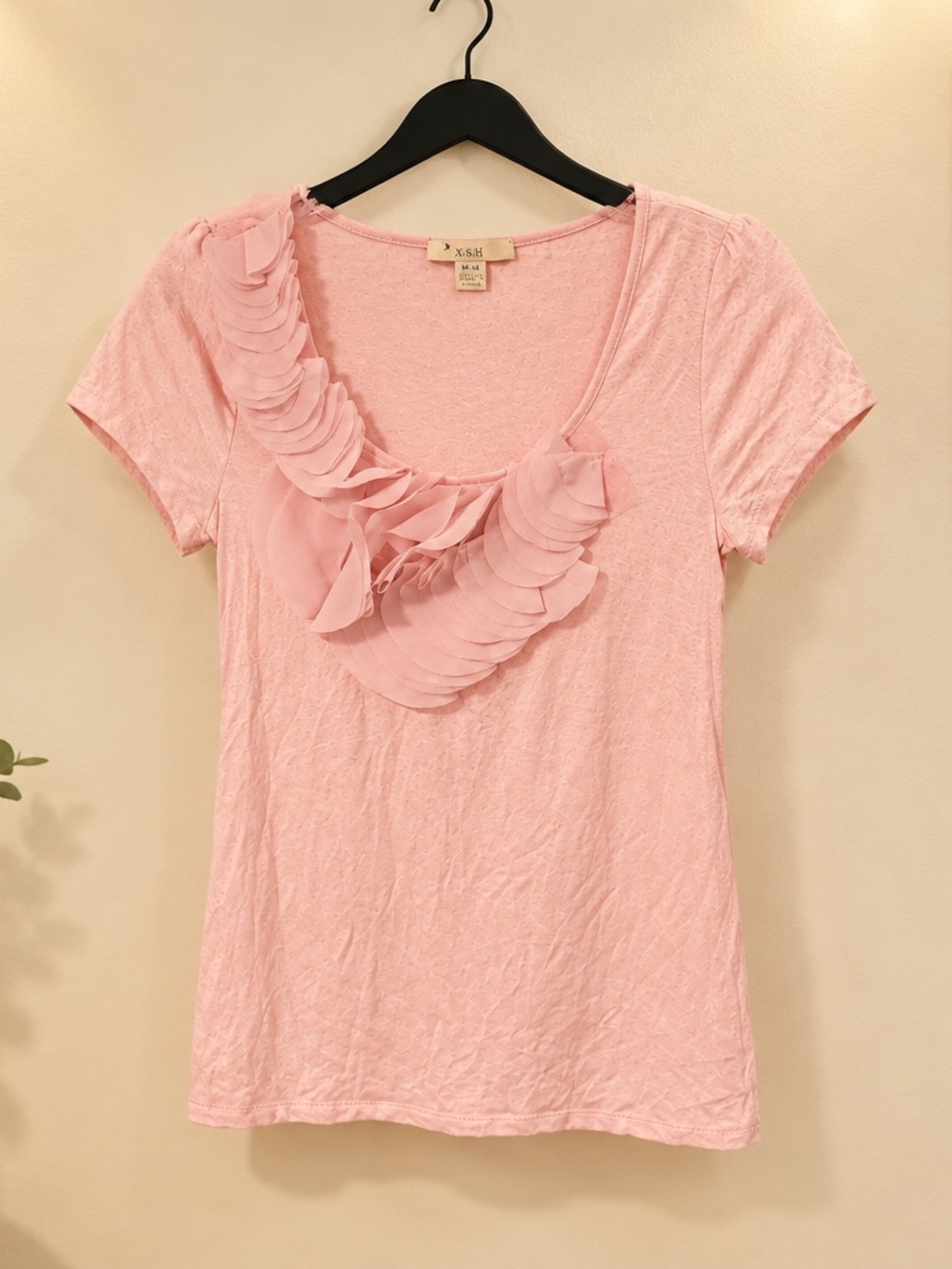 Forever 21 Light Pink Ruffle Scoop Neck Short Sleeve Top